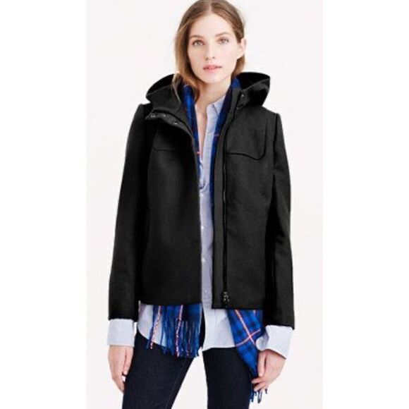 NWOT J.crew • melton wool hooded full zip short coat , $249 Sz 6 - Picture 1 of 8